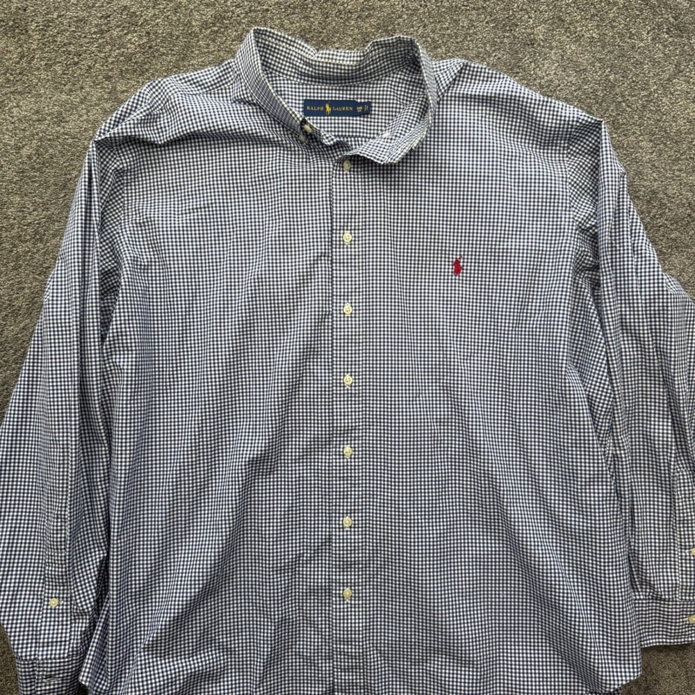 Ralph Lauren Mens 3XB Big Gingham Check Button Down Shirt Navy Blue White Cotton